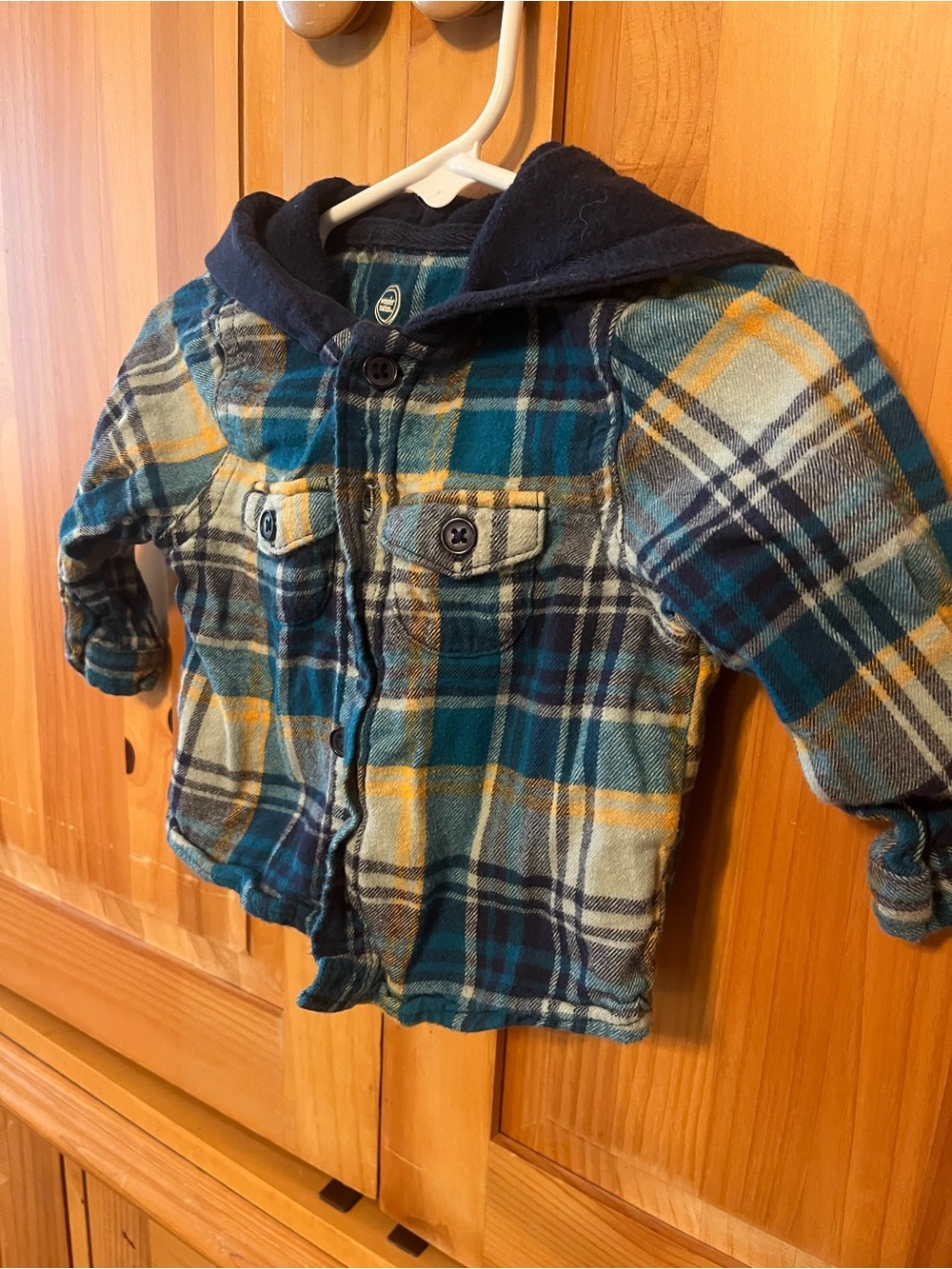 wonder nation Plaid Hooded Jacket in Teal, Navy & Yellow